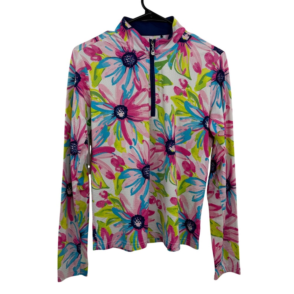 SanSoleil Pullover Womens Large Multicolor Floral UV 50 Cooling Quarter Zip Top